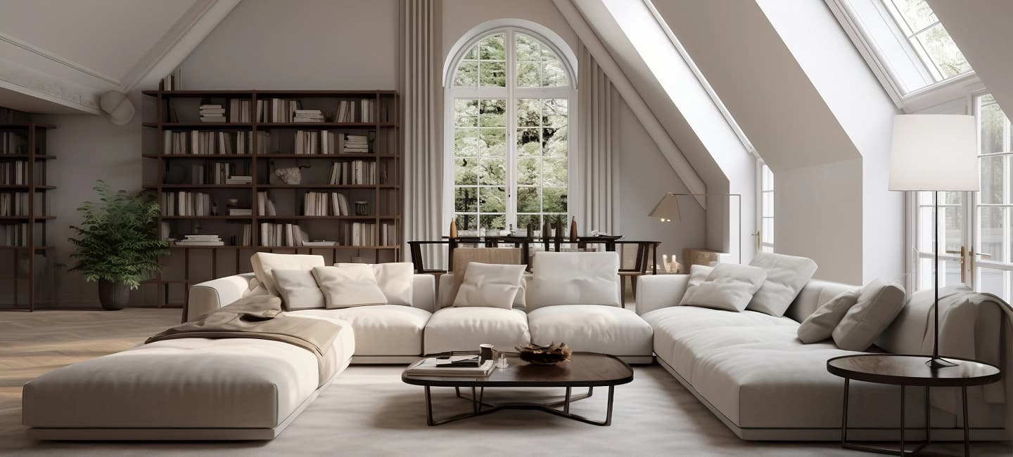 Luxurious modern interior with panoramic windows